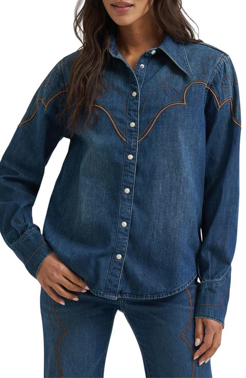 Tess Dramatic Collar Western Denim Shirt