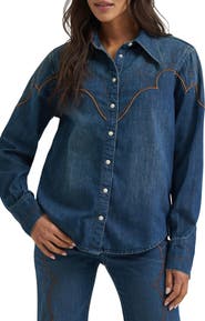 Wrangler Tess Dramatic Collar Western Denim Shirt