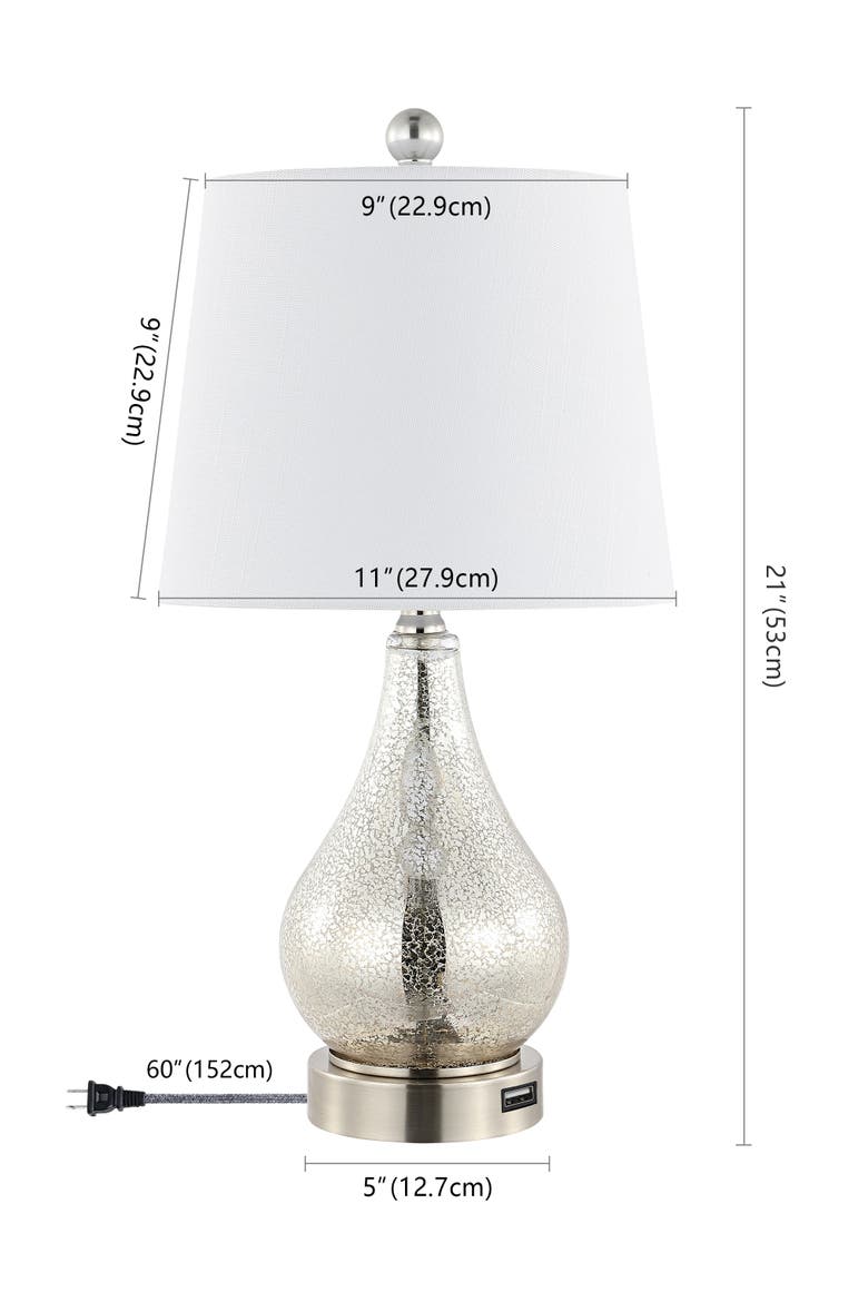 Dino 21" Farmhouse Industrial Iron/Glass LED Table Lamp with USB Charging Port, Silver, Alternate, color, Silver