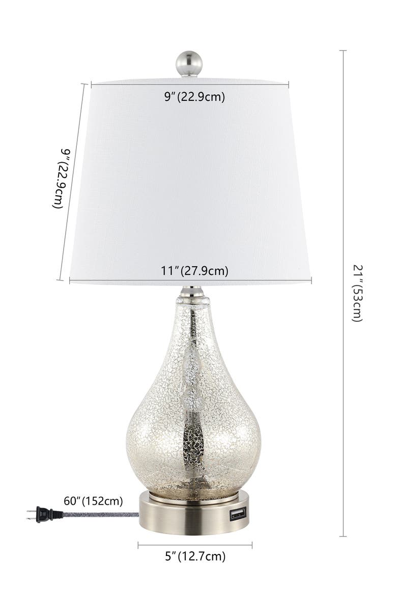 JONATHAN Y Dino 21" Farmhouse Industrial Iron/Glass LED Table Lamp with USB Charging Port, Silver, Alternate, color, Silver