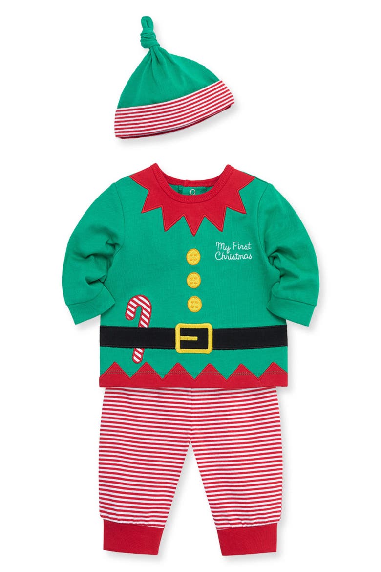 First Christmas Elf Top, Joggers & Hat Set, Alternate, color, RED