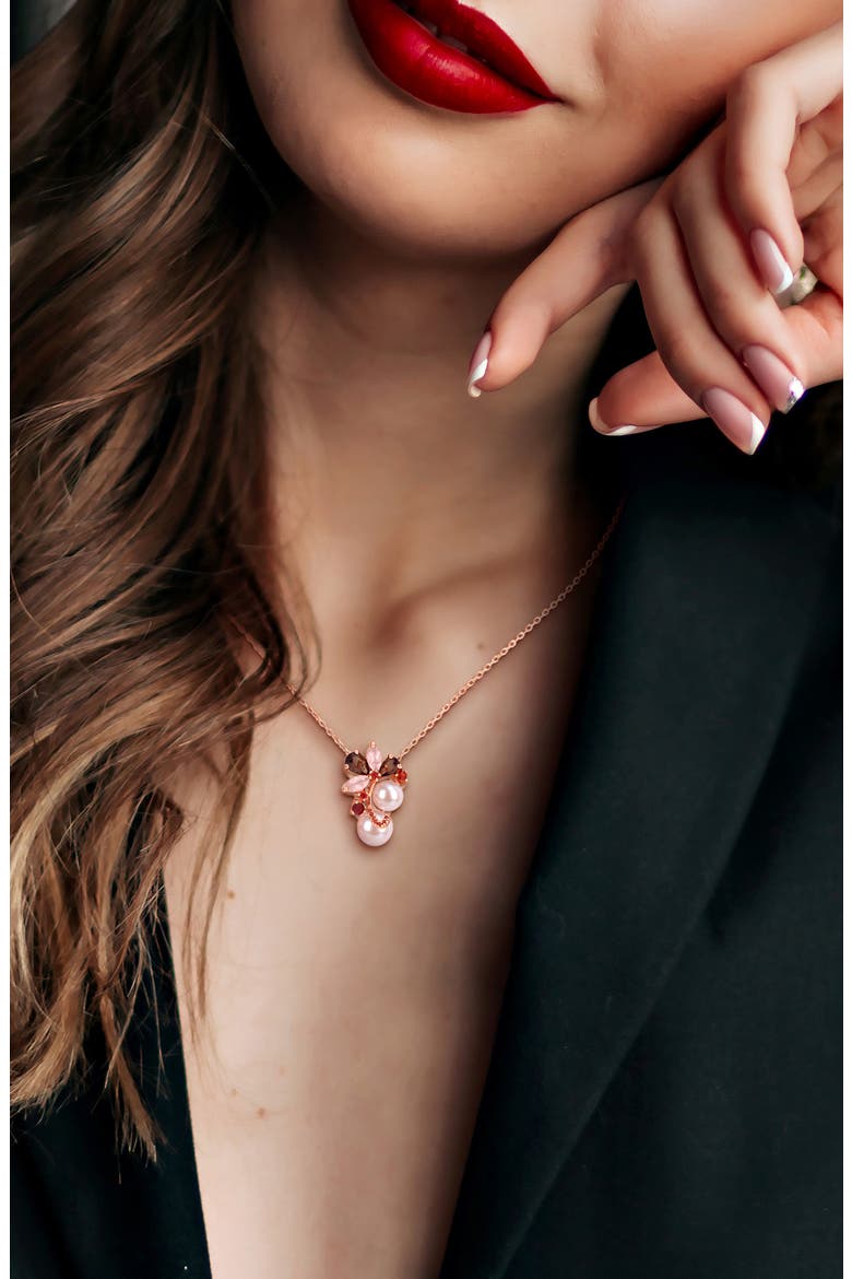 7-9mm Cultured Freshwater Pearl & Pink Gemstone Pendant Necklace, Alternate, color, PINK