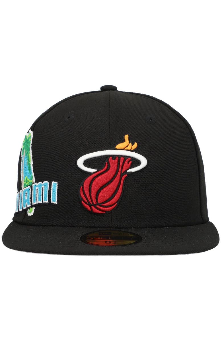 New Era Men's New Era Black Miami Heat Stateview 59FIFTY Fitted Hat, Alternate, color, 