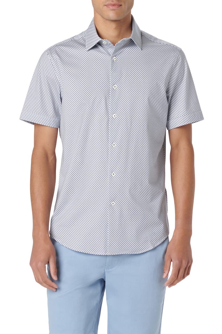 Miles OoohCotton® Geometric Short Sleeve Button-Up Shirt, Main, color, RIVIERA