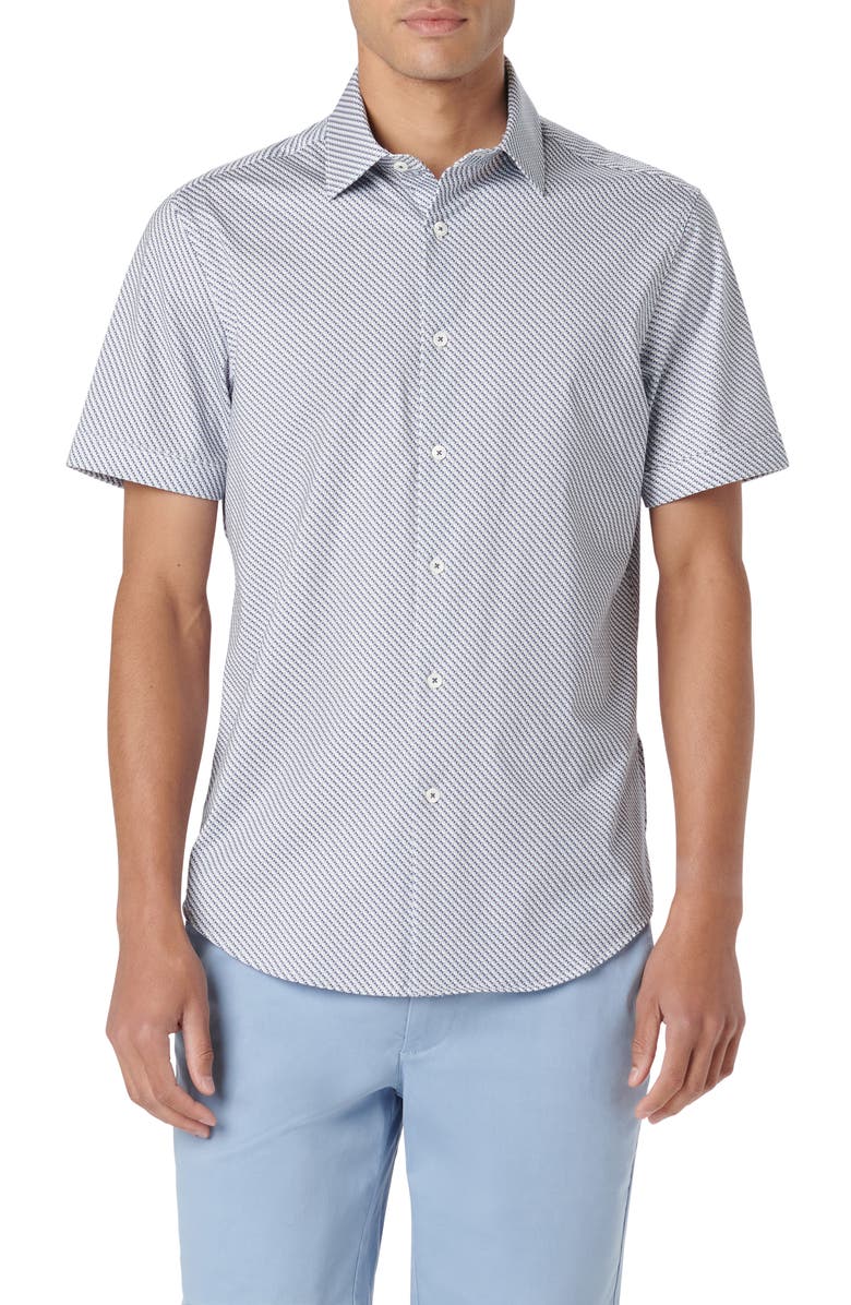 Bugatchi Miles OoohCotton<sup>®</sup> Geometric Short Sleeve Button-Up Shirt, Main, color,