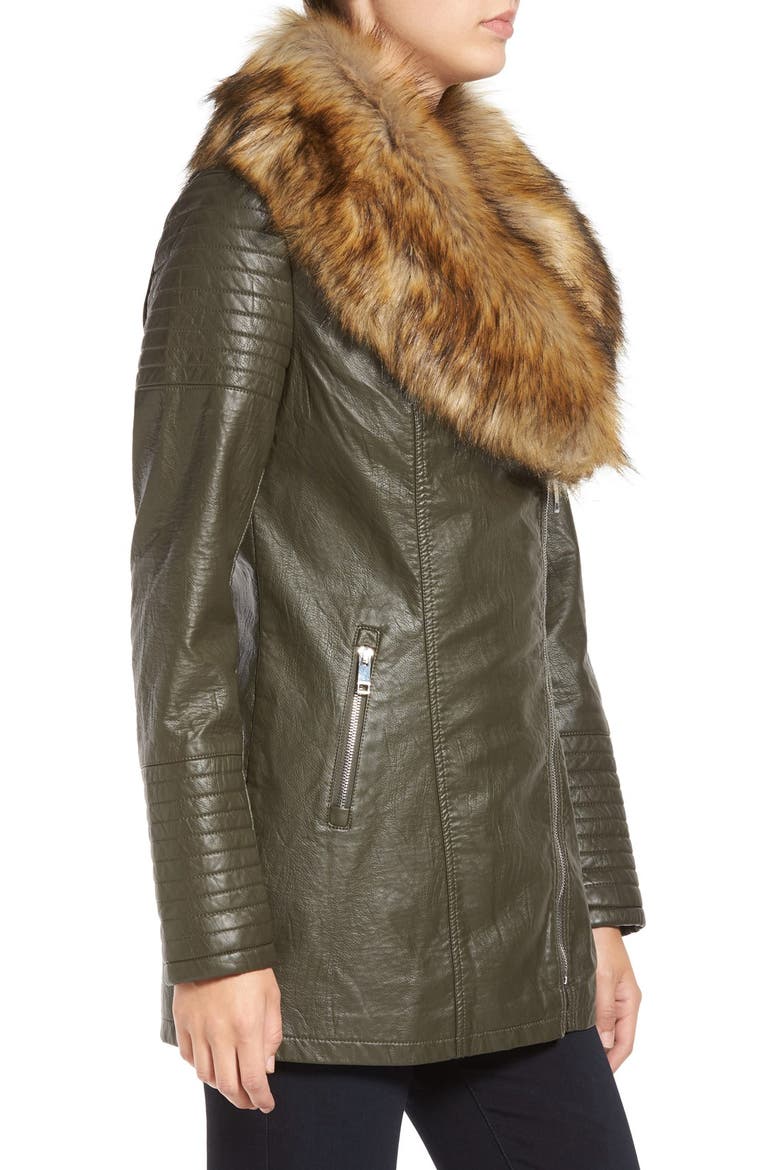Faux Leather Jacket with Faux Fur Collar, Alternate, color, OLIVE