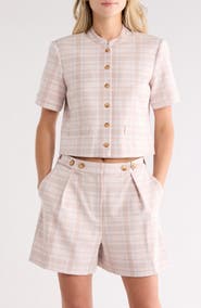 Derek Lam 10 Crosby Grace Plaid Short Sleeve Jacket