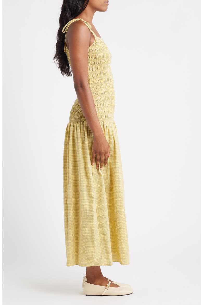 Shirred Cotton Seersucker Midi Sundress, Alternate, color, YELLOW