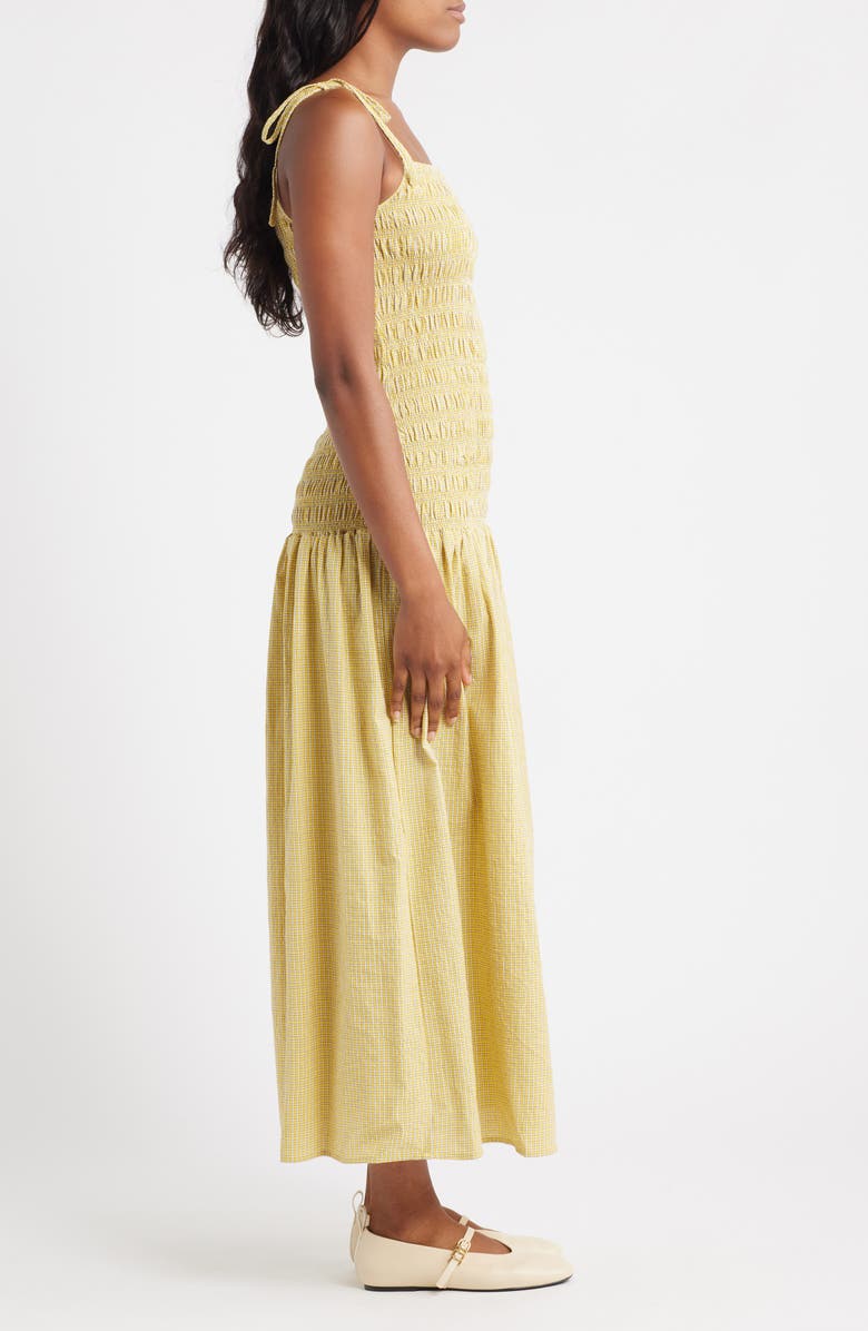 Topshop Shirred Cotton Seersucker Midi Sundress, Alternate, color, Yellow