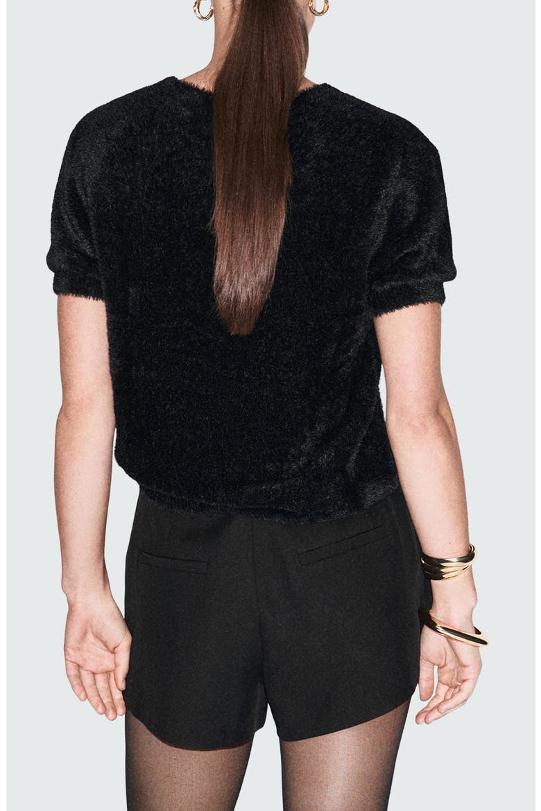 Short Sleeve Faux Fur Sweater, Alternate, color, BLACK