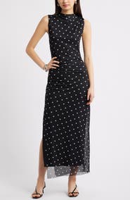 Open Edit Mesh Body-Con Maxi Dress
