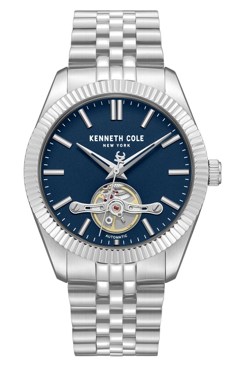 Open Heart Automatic Bracelet Watch, 43mm, Main, color, SILVER