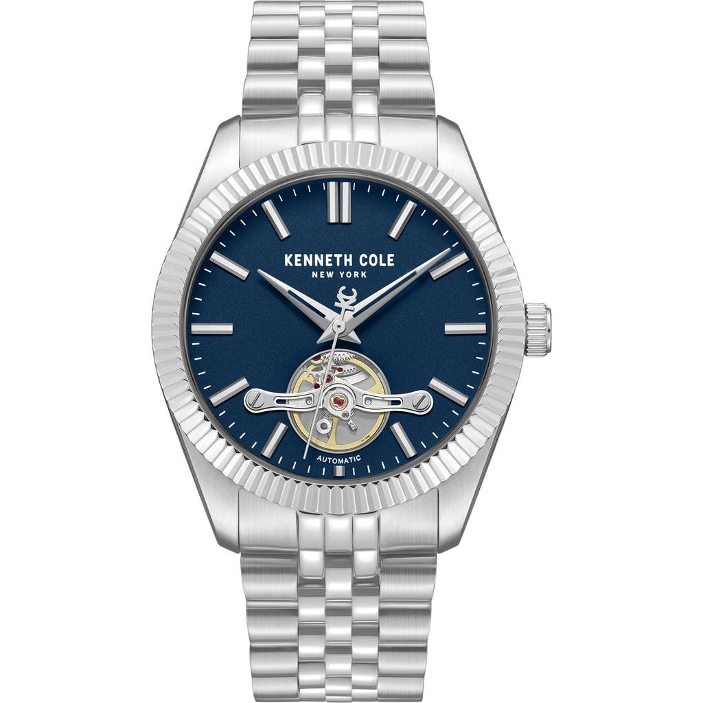 Kenneth Cole New York Open Heart Automatic Bracelet Watch, 43mm in Silver at Nordstrom
