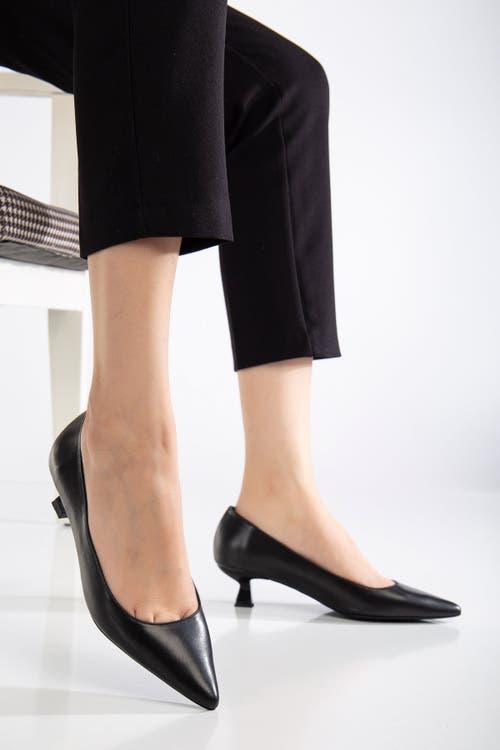 Forever & Always Shoes Helly Kitten Heel Leather Stiletto Pumps