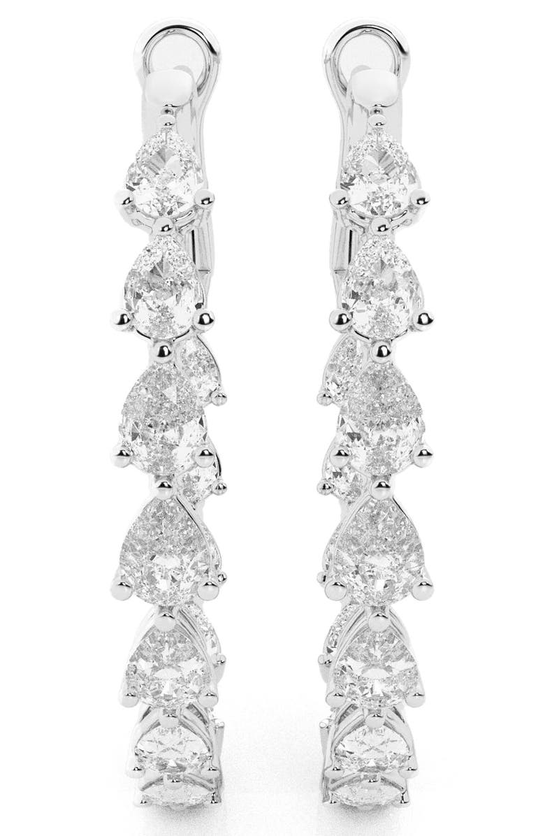 Badgley Mischka Collection 14K White Gold Near Colorless Lab Grown Pear Diamond Hoop Earrings, Alternate, color, 