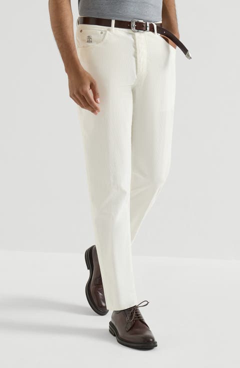 Garment-dyed  five-pocket Italian fit trousers in cotton narrow wale corduroy
