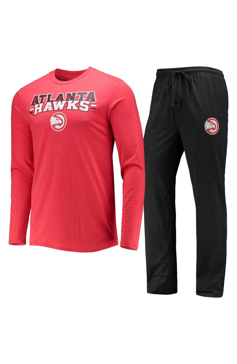 CONCEPTS SPORT Men's Concepts Sport Black/Red Atlanta Hawks Long Sleeve T-Shirt & Pants Sleep Set, Alternate, color, Black