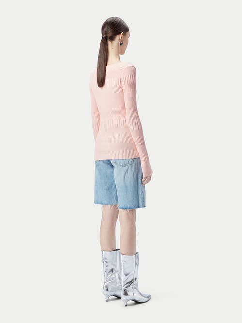 Gobi Mongolian Cashmere Ribbed Cotton Silk Cashmere Blend Sweater In Primrose Pink