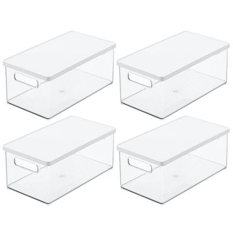 Plastic Storage Bin Box Container, Lid and Handles, 4 Pack, Clear/White