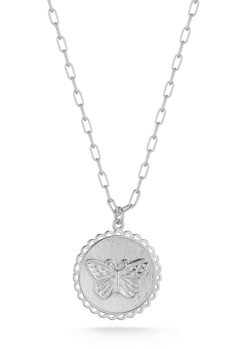 Butterfly Pendant Necklace, Main, color, SILVER