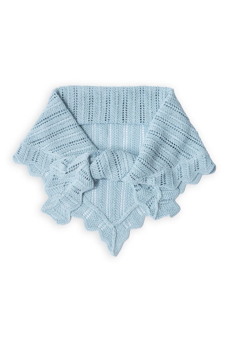 Scalloped Pointelle Triangle Scarf, Alternate, color, LIGHT BLUE