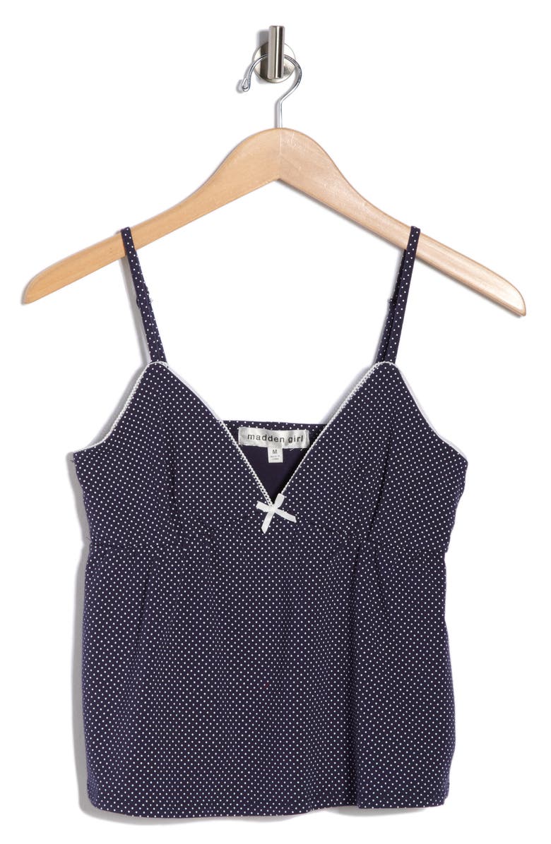 Madden Girl Picot Edge Babydoll Camisole, Main, color, Navy