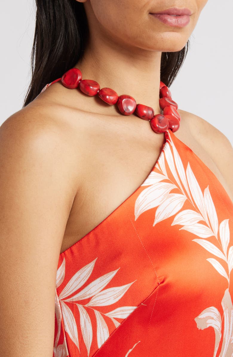 Vince Camuto Beaded Halter Neck Satin Gown, Alternate, color, Red