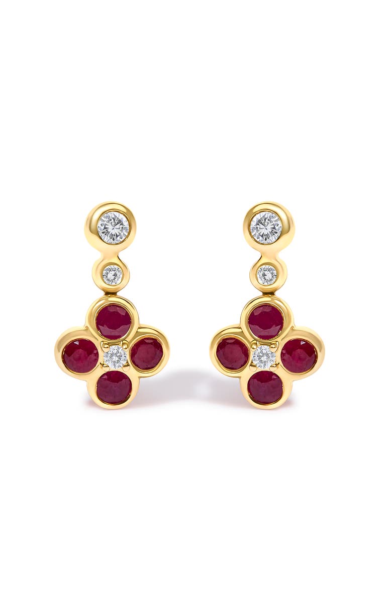Haus of Brilliance 14K Yellow Gold 1/10 Cttw Diamond and Ruby Floral Dangle Earrings, Main, color, Yellow Gold