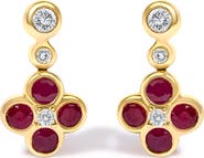 Haus of Brilliance 14K Yellow Gold 1/10 Cttw Diamond and Ruby Floral Dangle Earrings