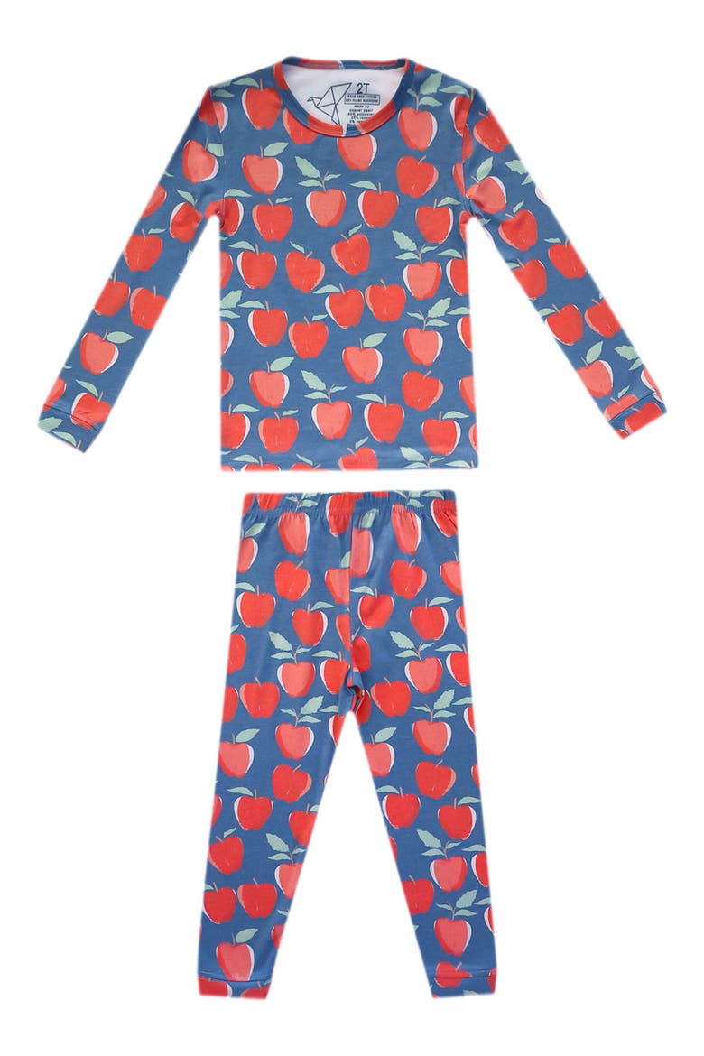 Apple Print Fitted 2-Piece Pajamas, Main, color, TEACHER