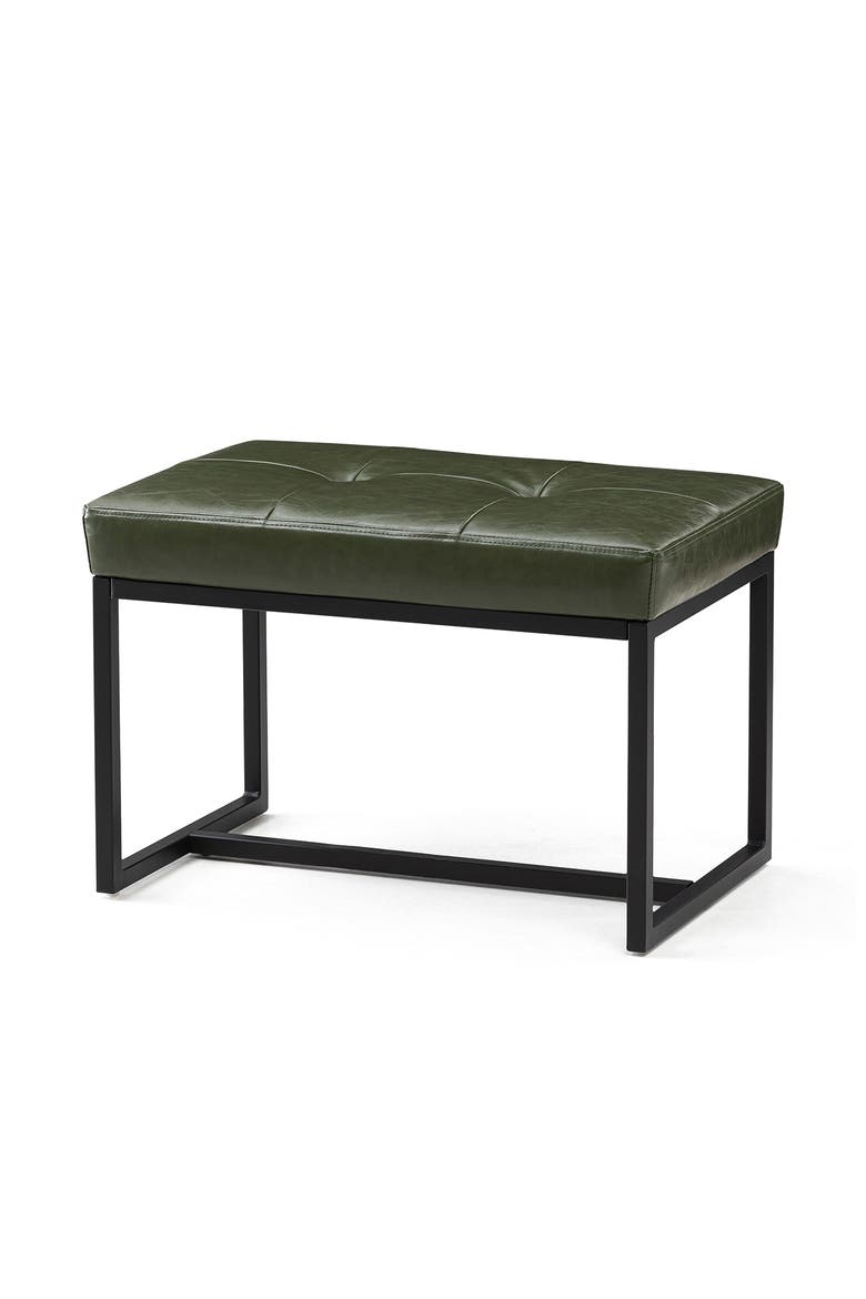 Modern Thick Leatherette Accent Stool with Metal Frame, Main, color, Green