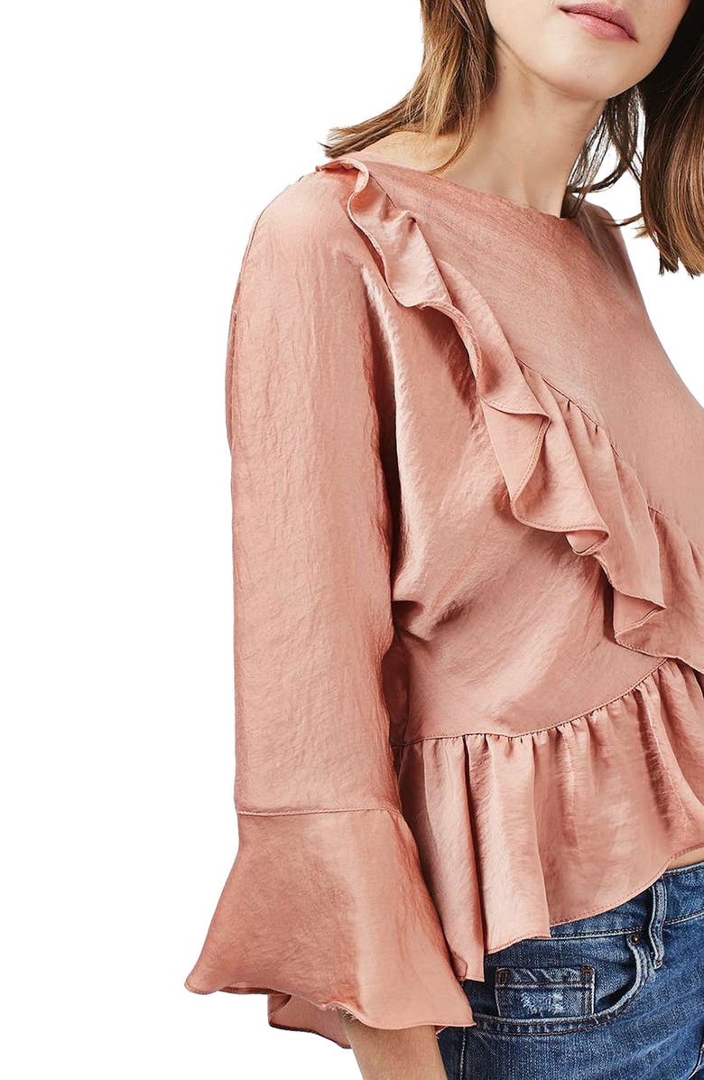 Topshop Ruffle Satin Blouse, Alternate, color,