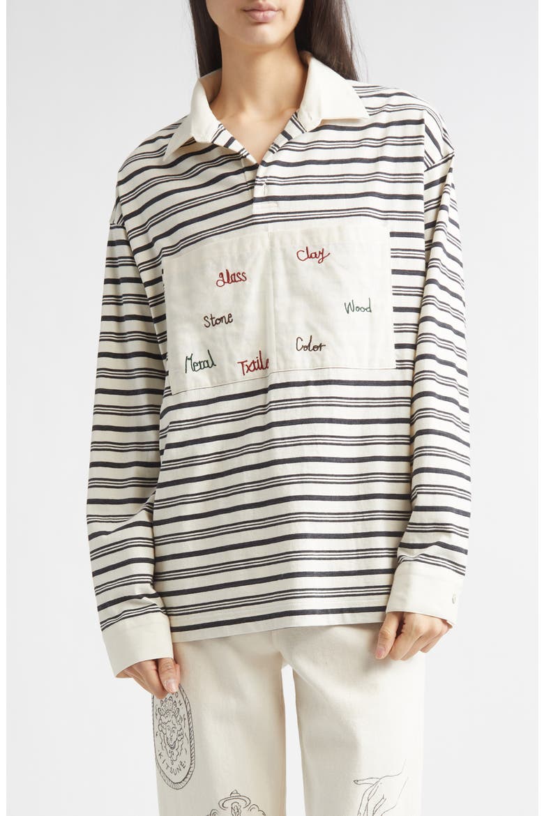 Syntax Rugger Stripe Rugby Shirt, Main, color, IVORY/ NAVY