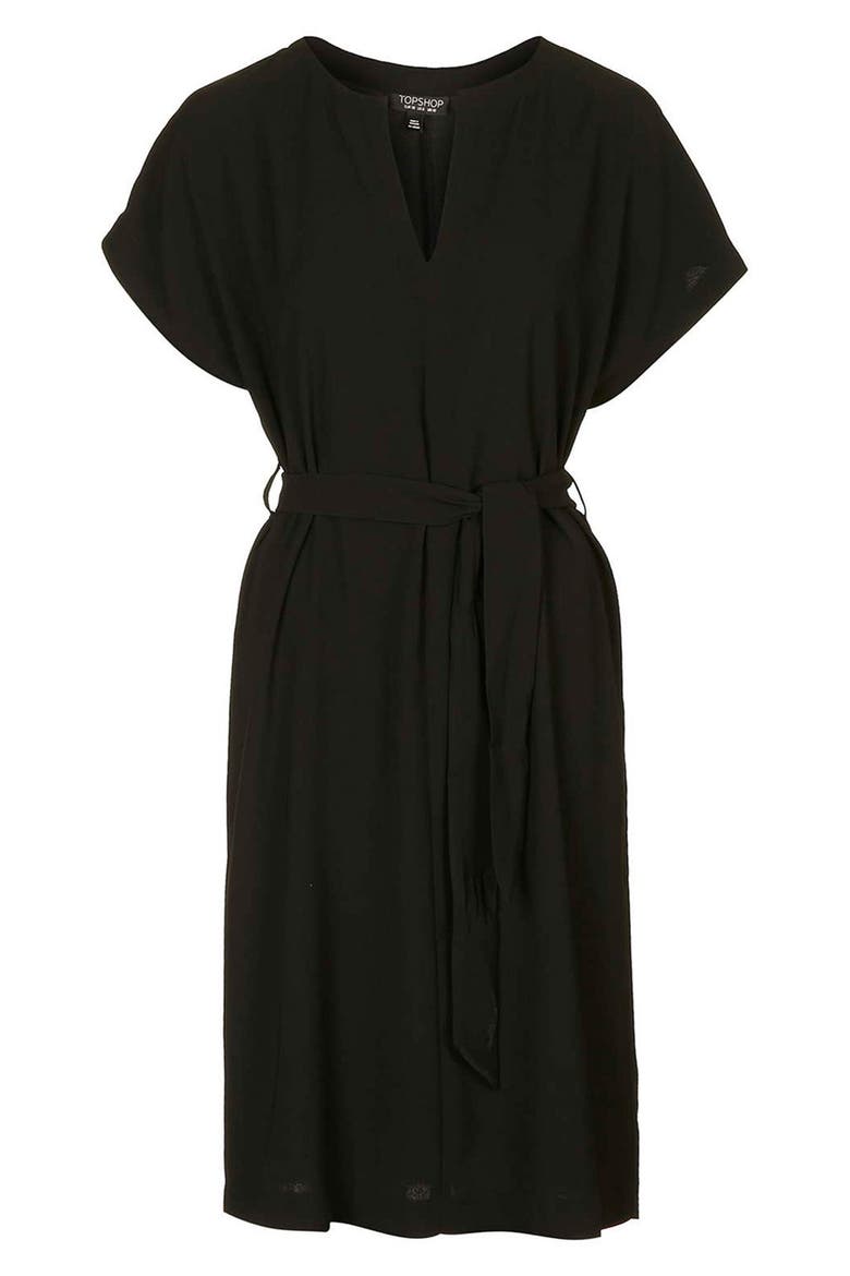 Belted A-Line Dress, Alternate, color, BLACK