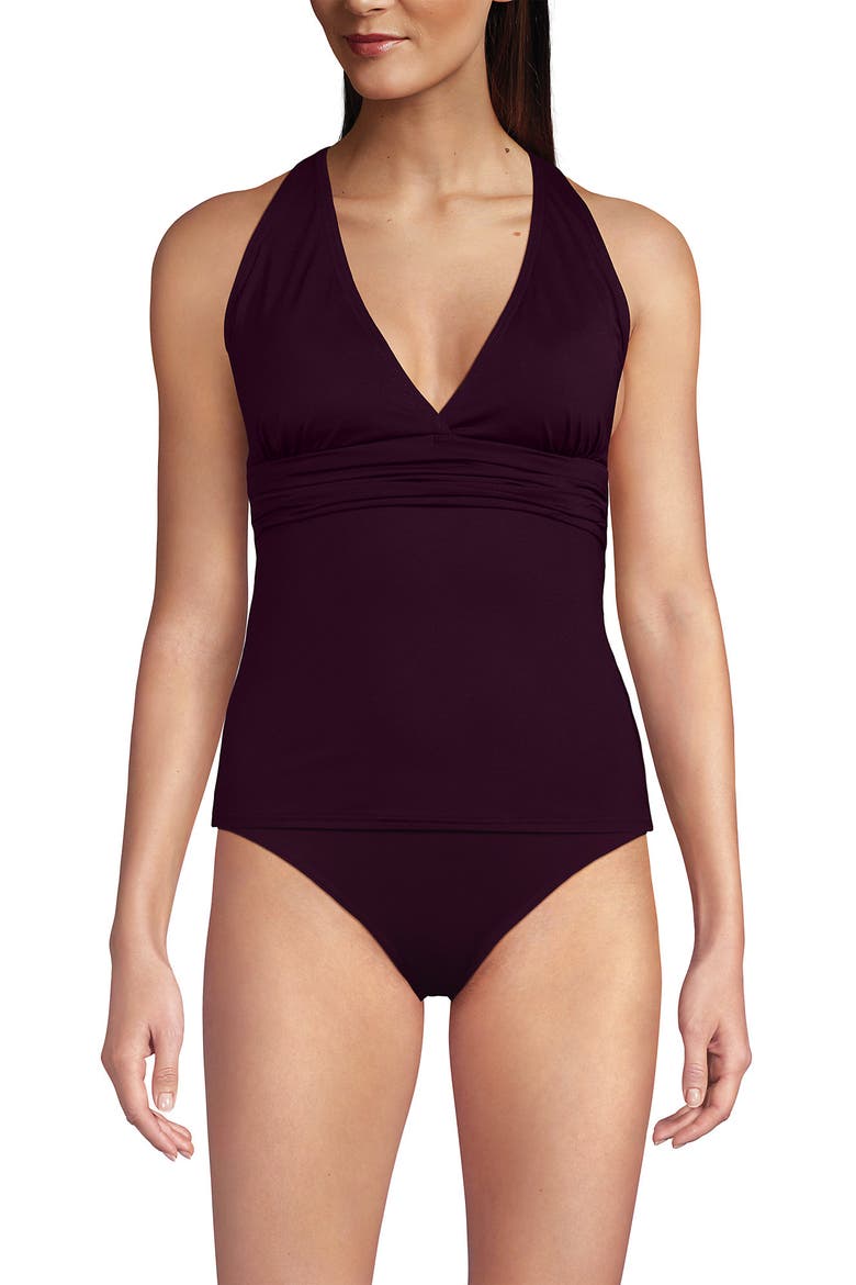 Plus Size V-Neck Plunge X Back Tankini Top, Alternate, color, Dark Wine