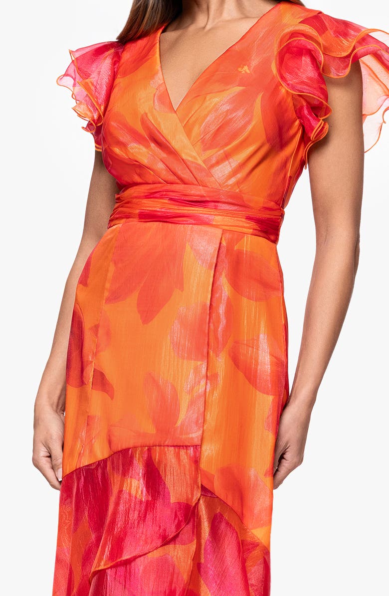 Xscape Evenings Metallic Floral High Low Gown, Alternate, color, Coral/ Pink