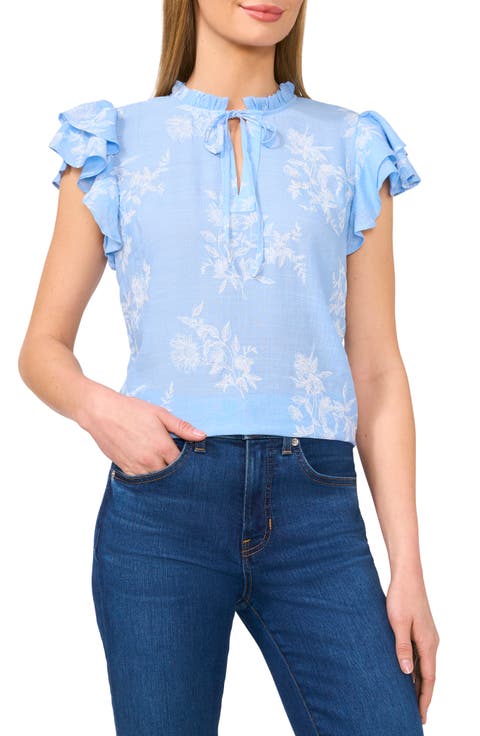 Tie Neck Flutter Sleeve Top