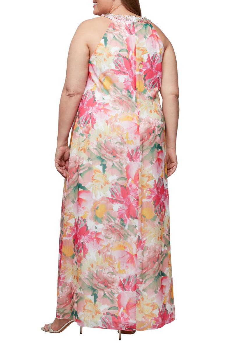 SL FASHIONS Floral Embellished Halter Neck Gown, Alternate, color, Pink Multi