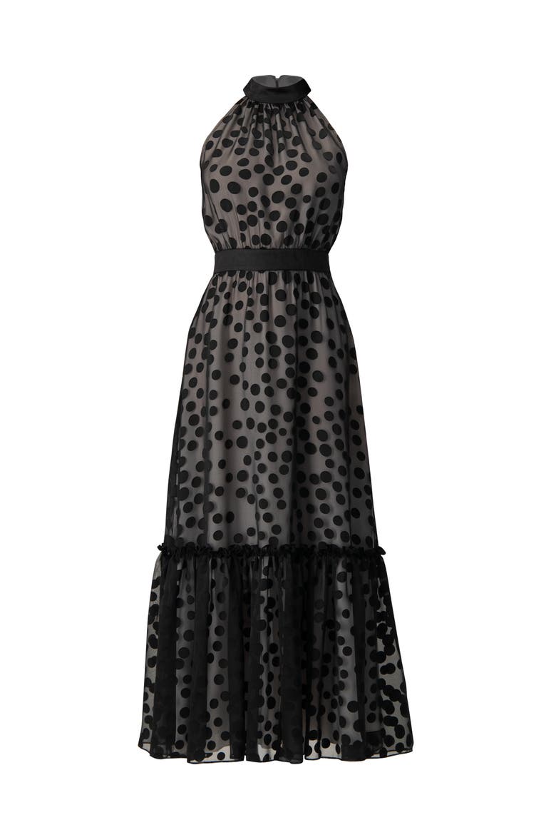 Halter Neck Polka Dot Maxi Dress, Alternate, color, Black