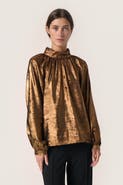 Soaked in Luxury SLElvie Funnel Neck Metallic Blouse