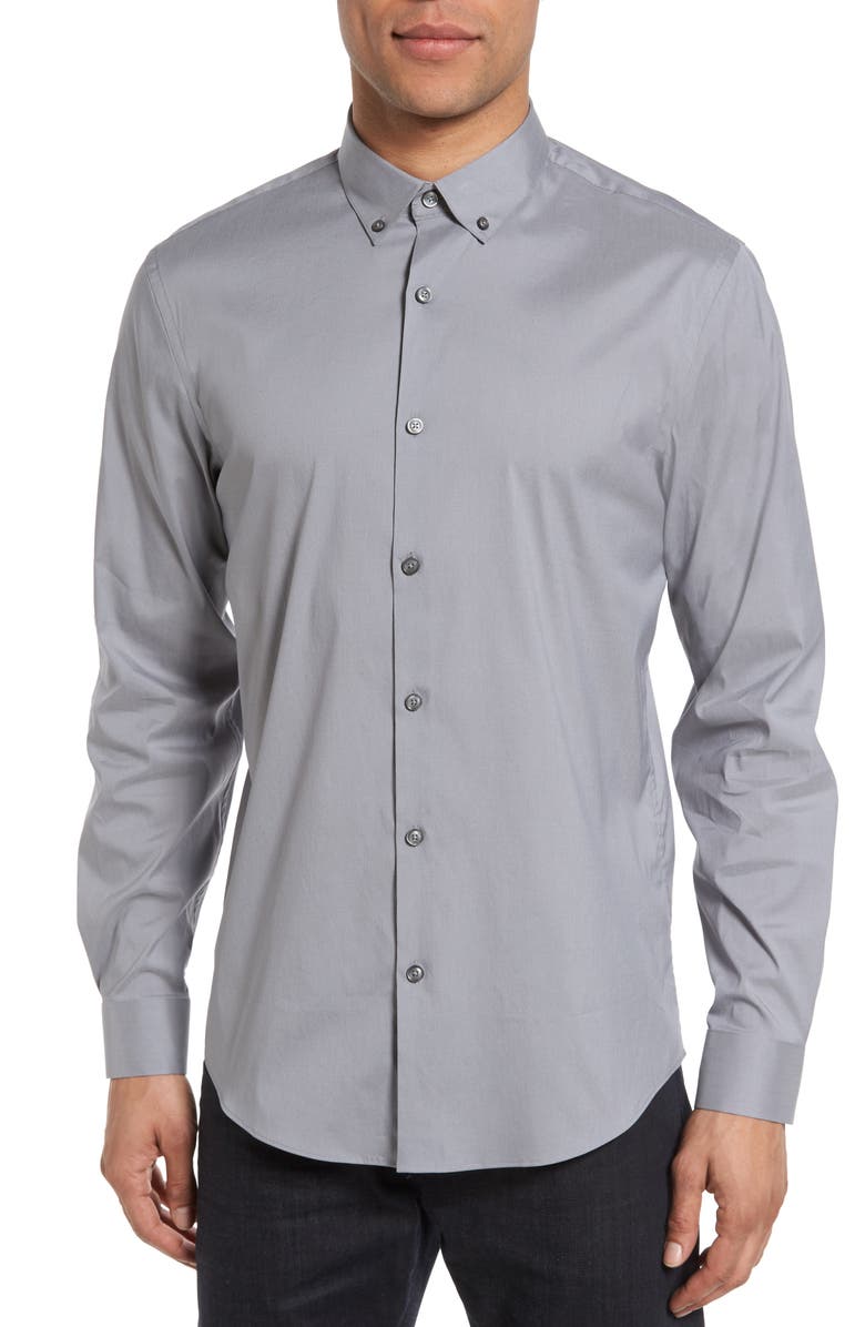 Calibrate Trim Fit Stretch Woven Sport Shirt, Main, color, Grey Sleet
