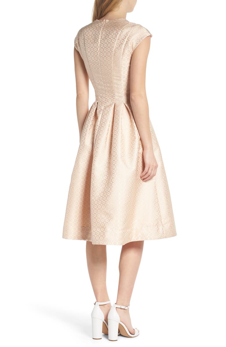 Gal Meets Glam Collection Grace Pleated Jacquard Fit & Flare Dress, Alternate, color,