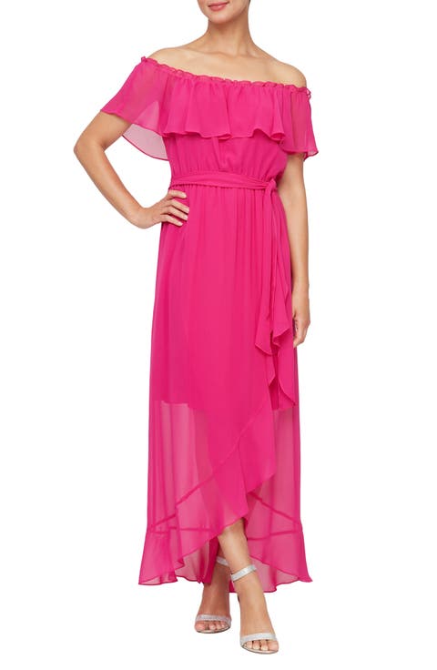 Off-the-Shoulder Ruffle High-Low Dress