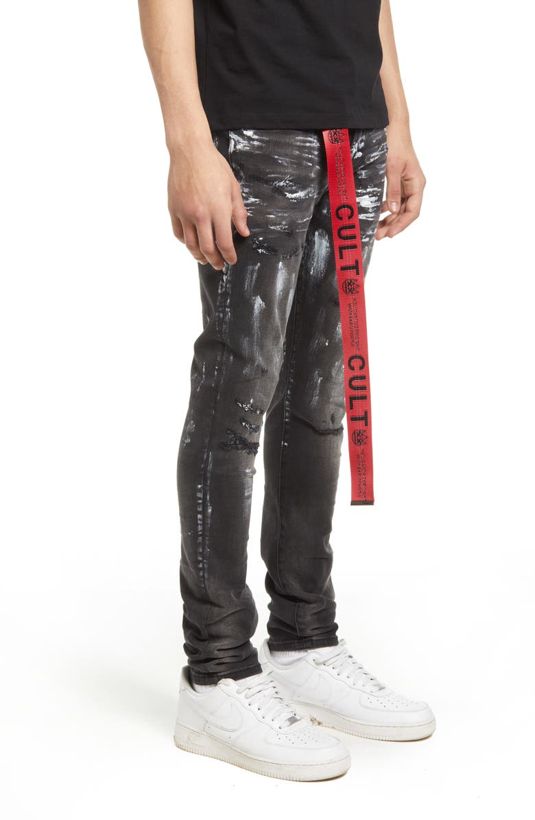 Cult of Individuality Men's Punk Belted Stretch Super Skinny Jeans, Alternate, color, 