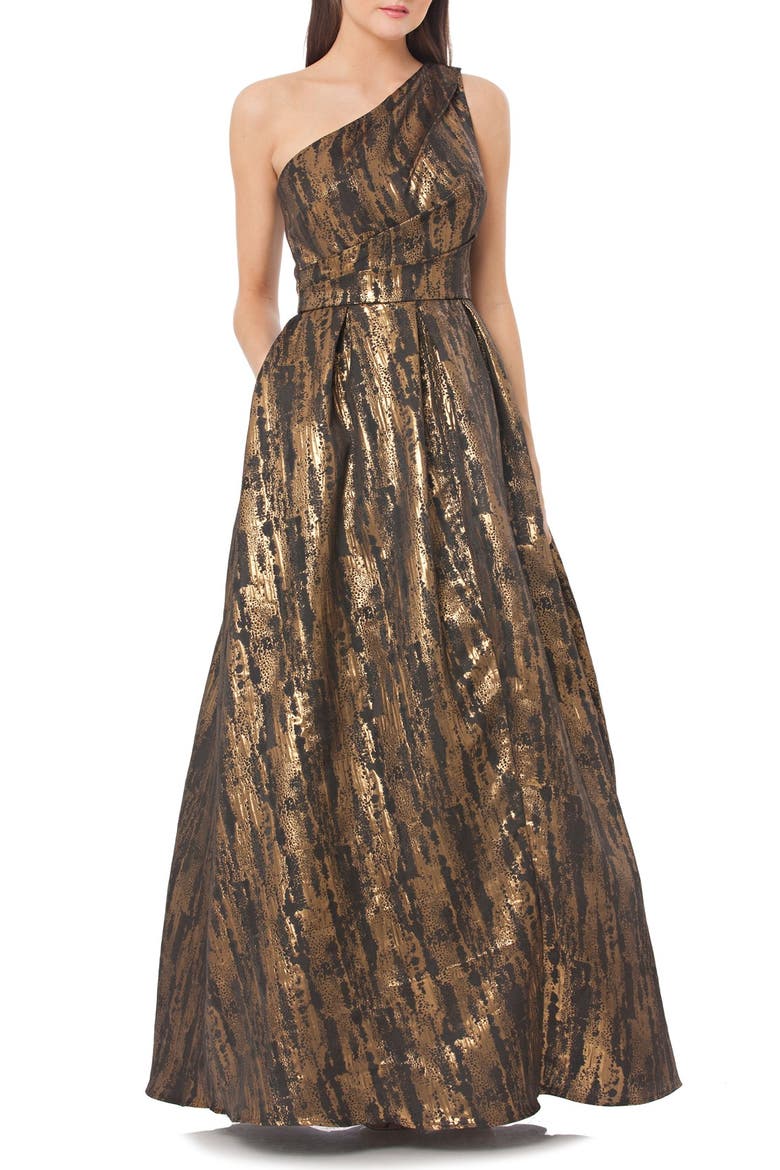 Metallic Jacquard Gown, Main, color, BLACK/ GOLD