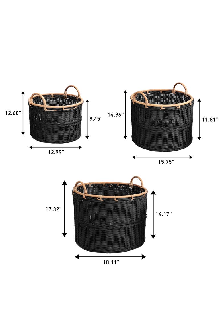 Vista Handwoven Rattan Nesting Storage Baskets with Handles, Alternate, color, Black