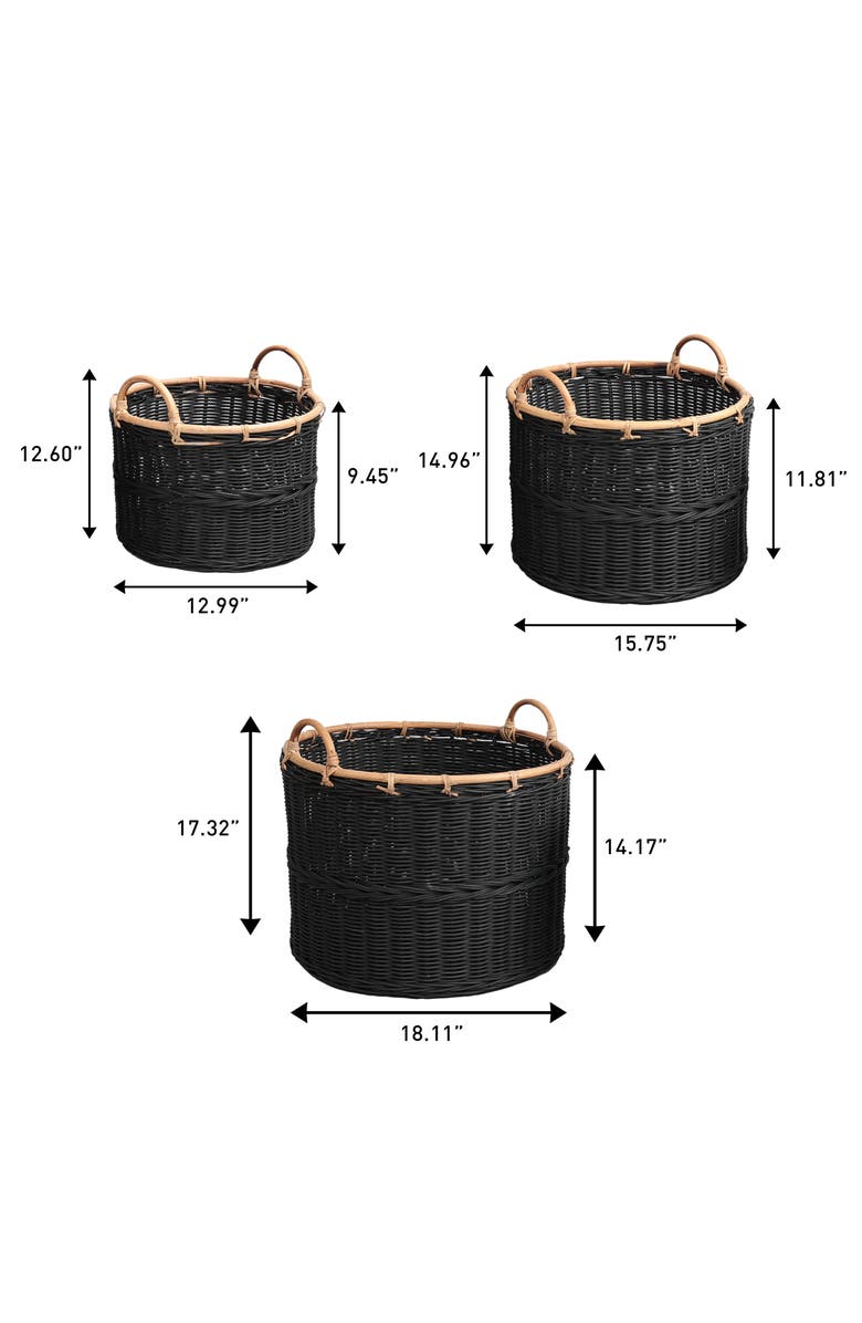 HAPPIMESS Vista Handwoven Rattan Nesting Storage Baskets with Handles, Alternate, color, Black