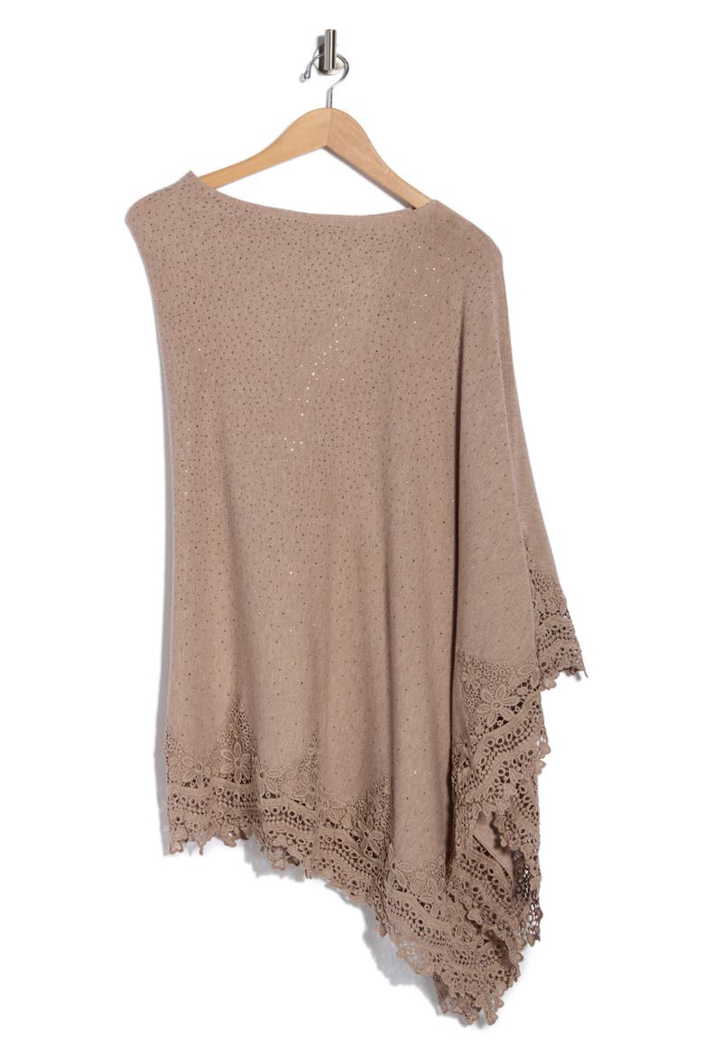 Lace Trim Poncho, Alternate, color, OATMEAL