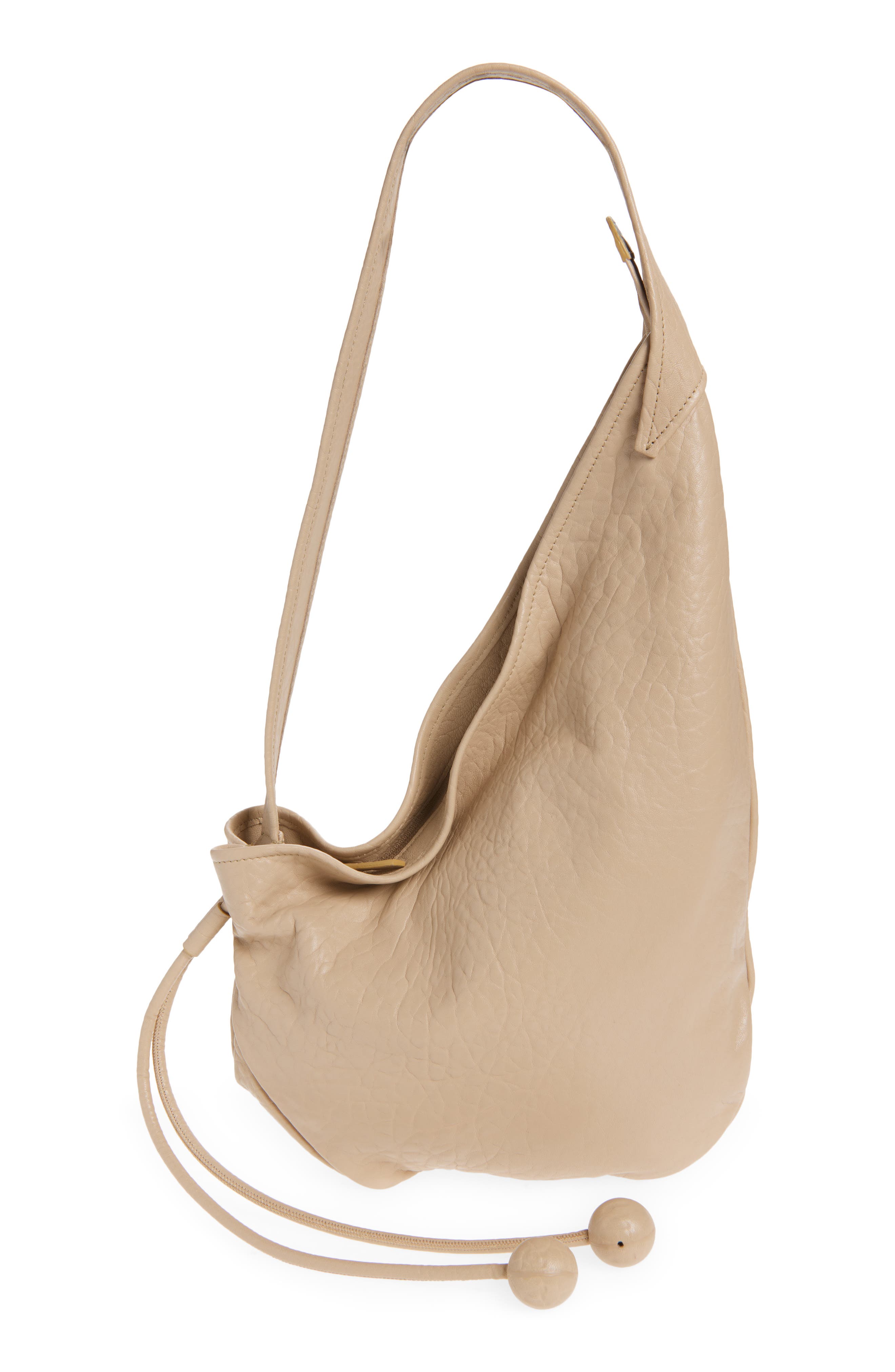 Marni Small Sling Leather Hobo Bag, Main, color, Dune