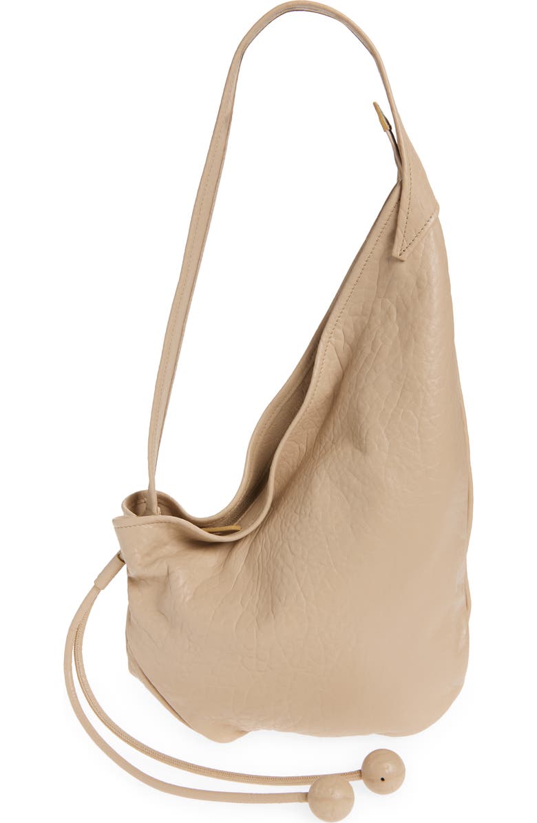 Marni Small Sling Leather Hobo Bag, Main, color, Dune